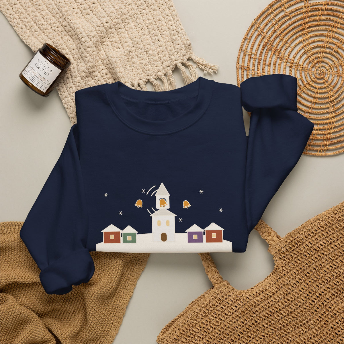 I Heard the Bells on Christmas Day Sweatshirt, Christmas Longfellow Quote Crewneck with Village Bell Tower