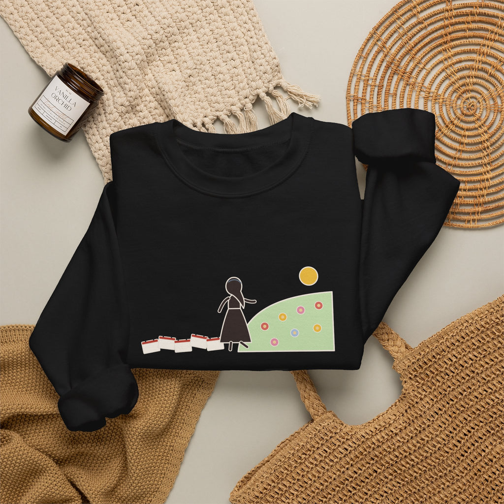 It's No Use Going Back to Yesterday Sweatshirt, Growth Lewis Carroll Quote Crewneck with Calendar Path