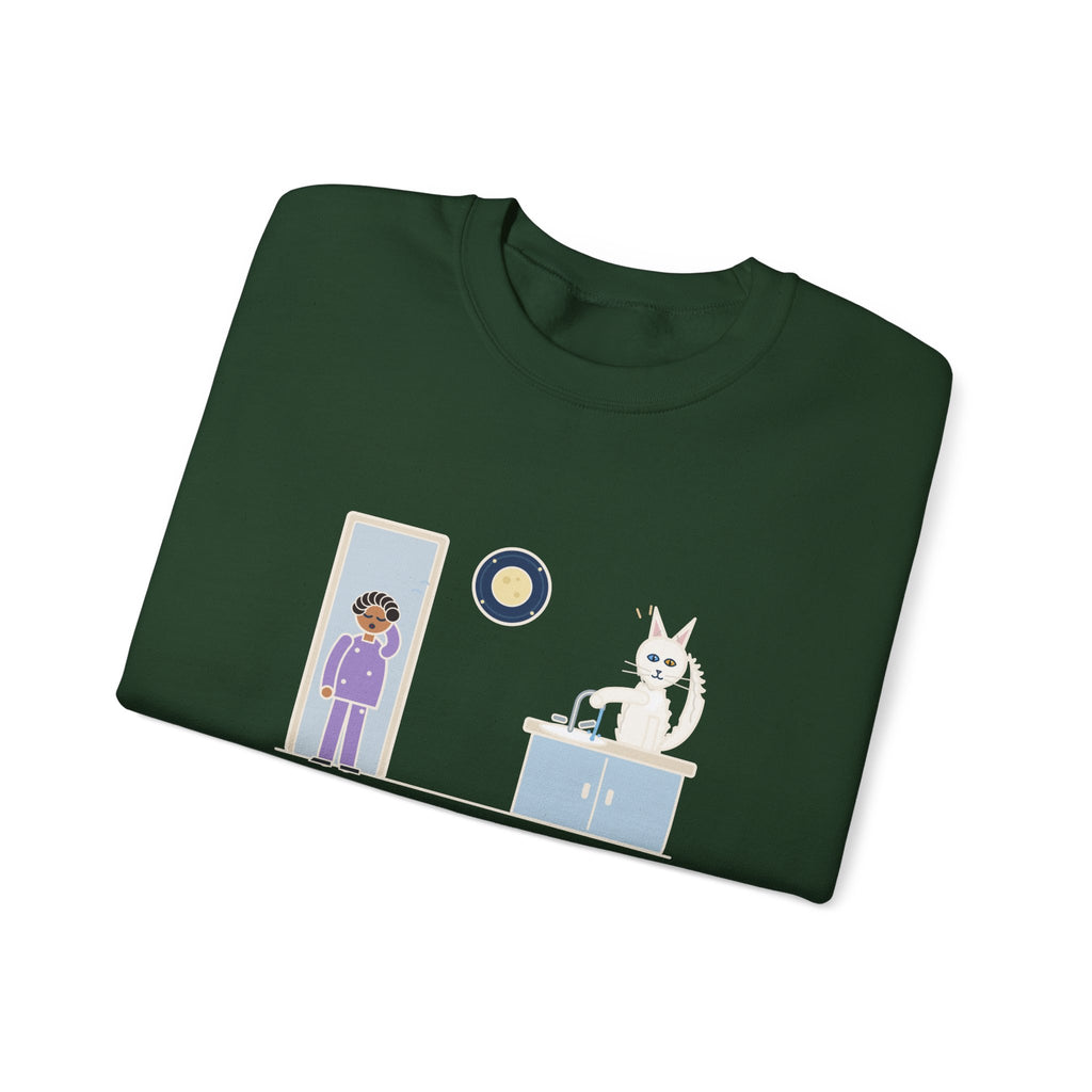 Turkish Angora Crewneck Sweatshirt - Bathroom Faucet at Two A.M. White Cat Owner Gift