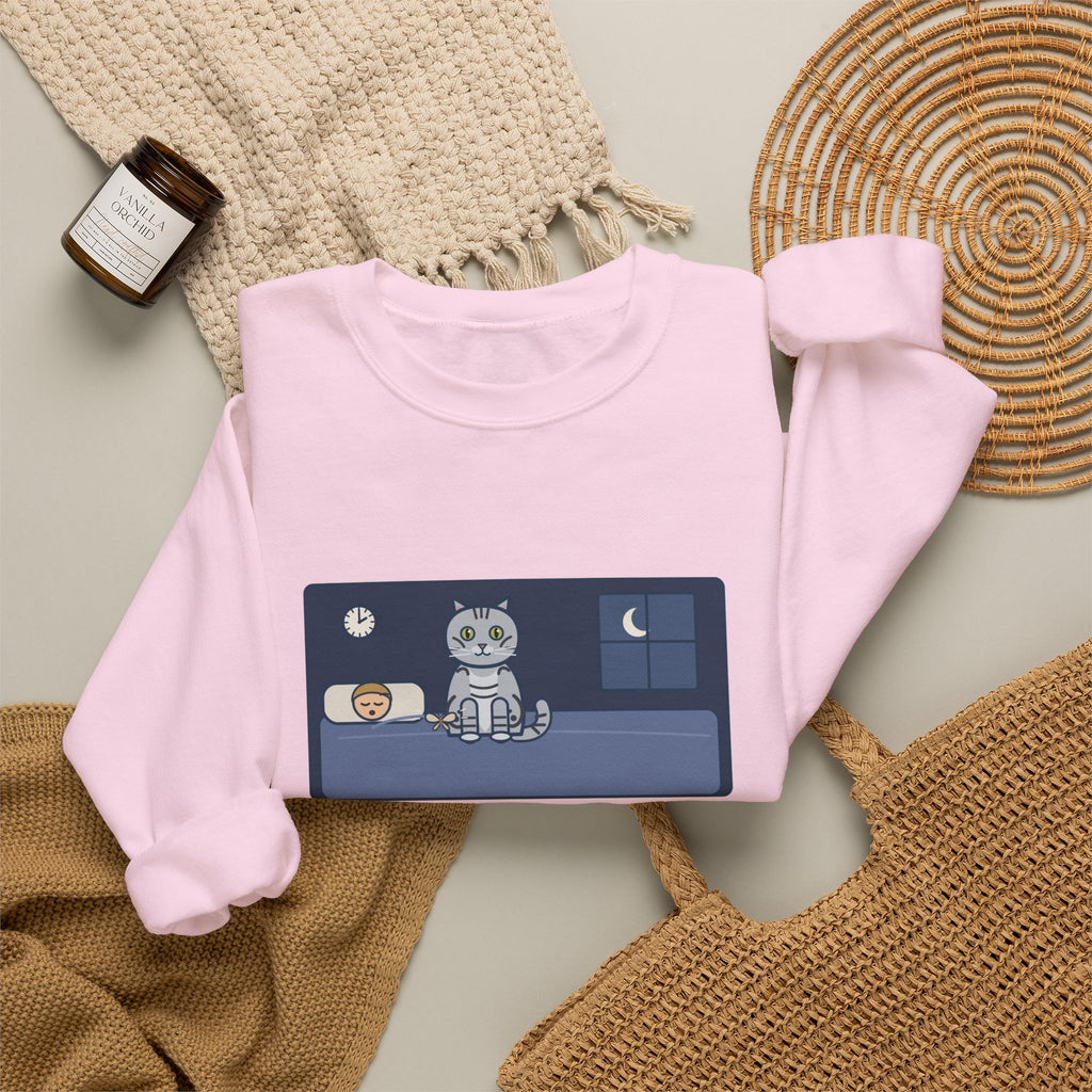 American Shorthair Crewneck Sweatshirt - The 2 a.m. Moth Delivery, Silver Tabby Cat