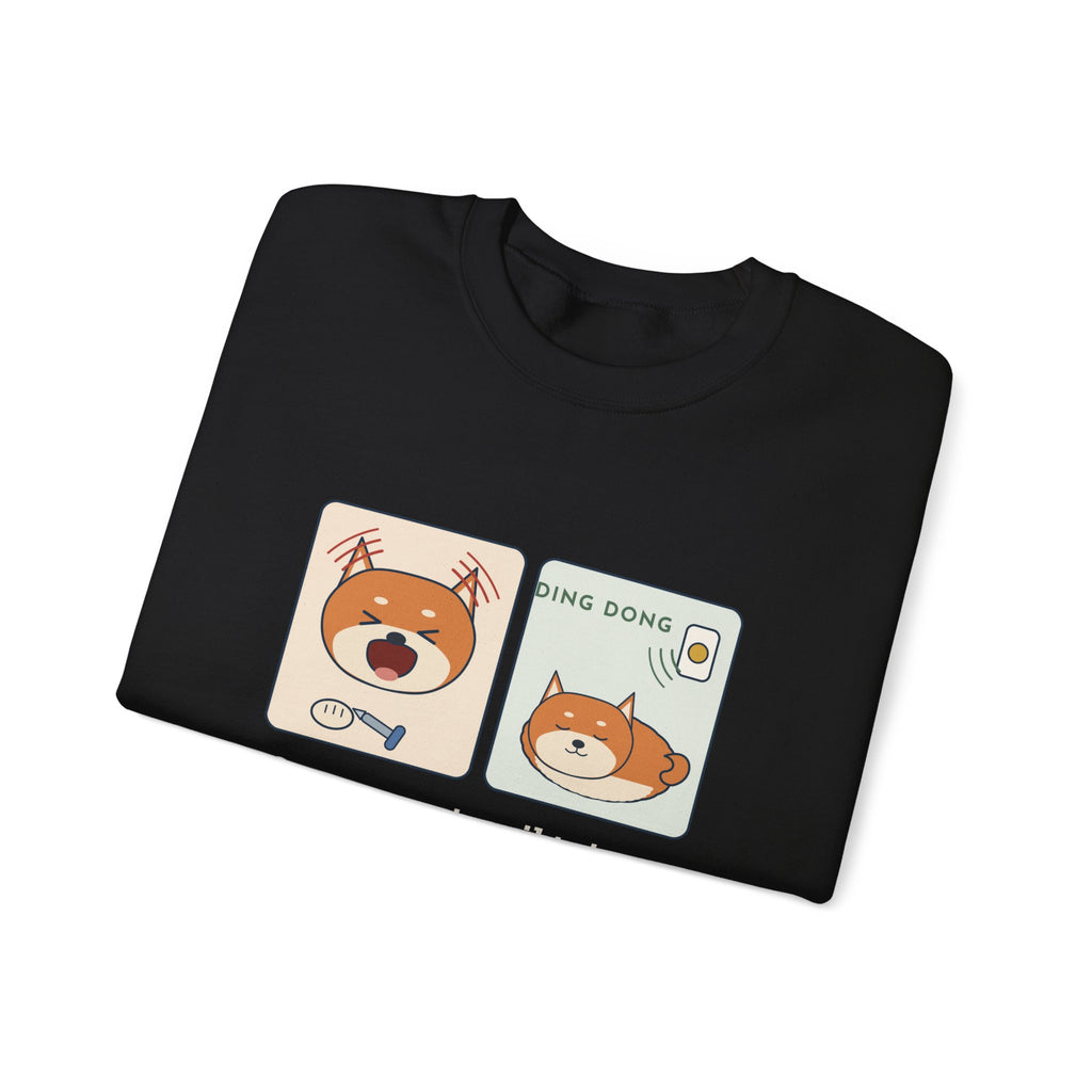 Shiba Inu Crewneck Sweatshirt - Screams at Nail Trims. Ignores the Doorbell.