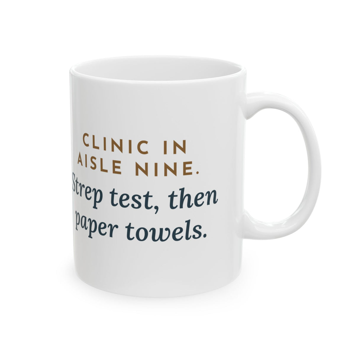 Retail Clinic Nurse Coffee Mug 11oz - Clinic in Aisle Nine, Strep Test Then Paper Towels