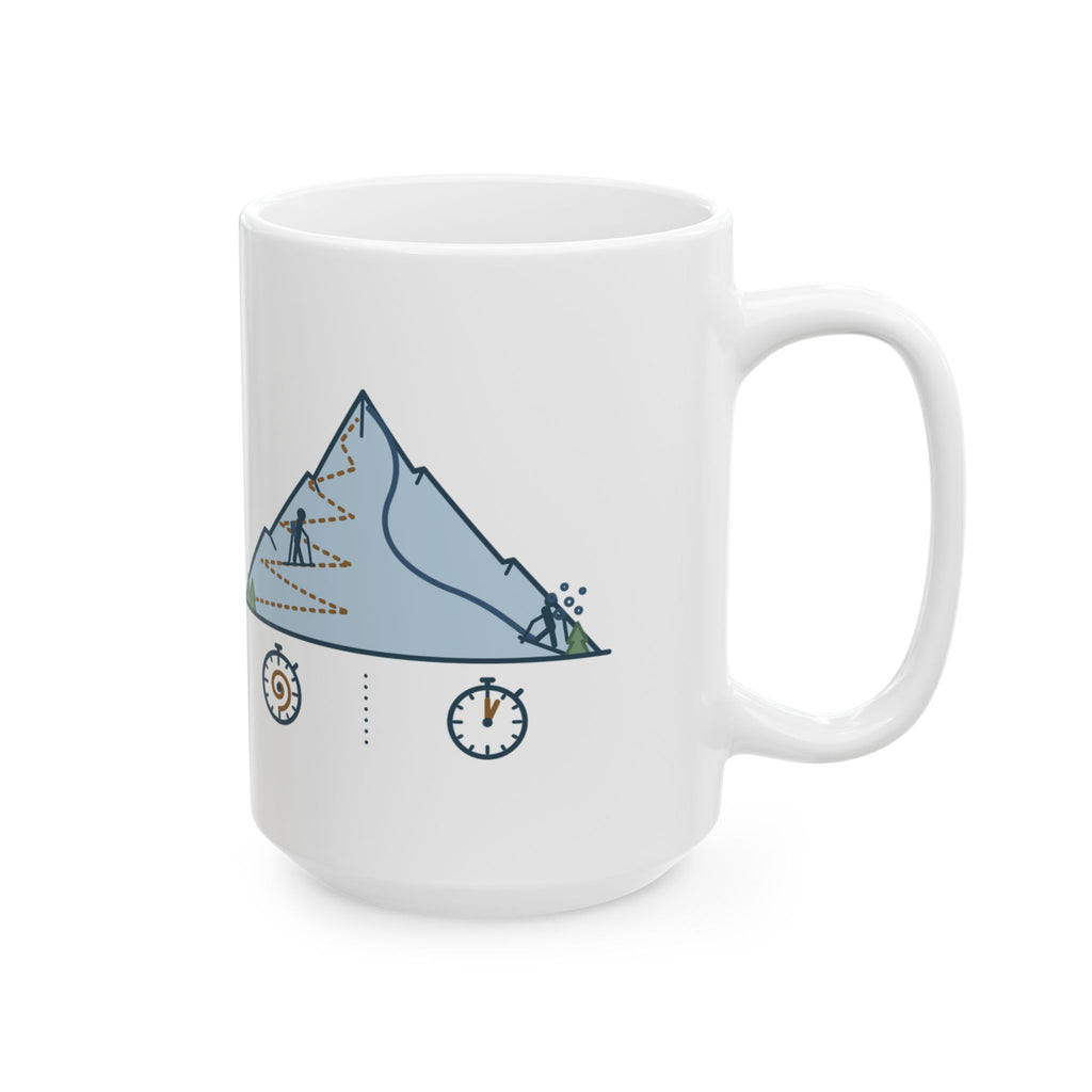 Large 15oz Ski Touring Mug - Ninety Minutes Up, Four Minutes Down Backcountry Skier Coffee Mug
