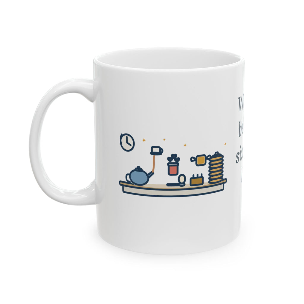 Lewis Carroll Literary Quote Mug, Six Impossible Things Before Breakfast, Whimsical Floating Breakfast Coffee Mug 11oz