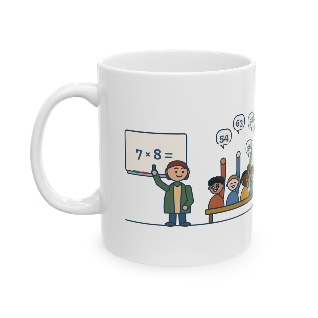 4th Grade Teacher Coffee Mug 11oz - Seven Times Eight. Thirty Hands Up, Thirty Answers.