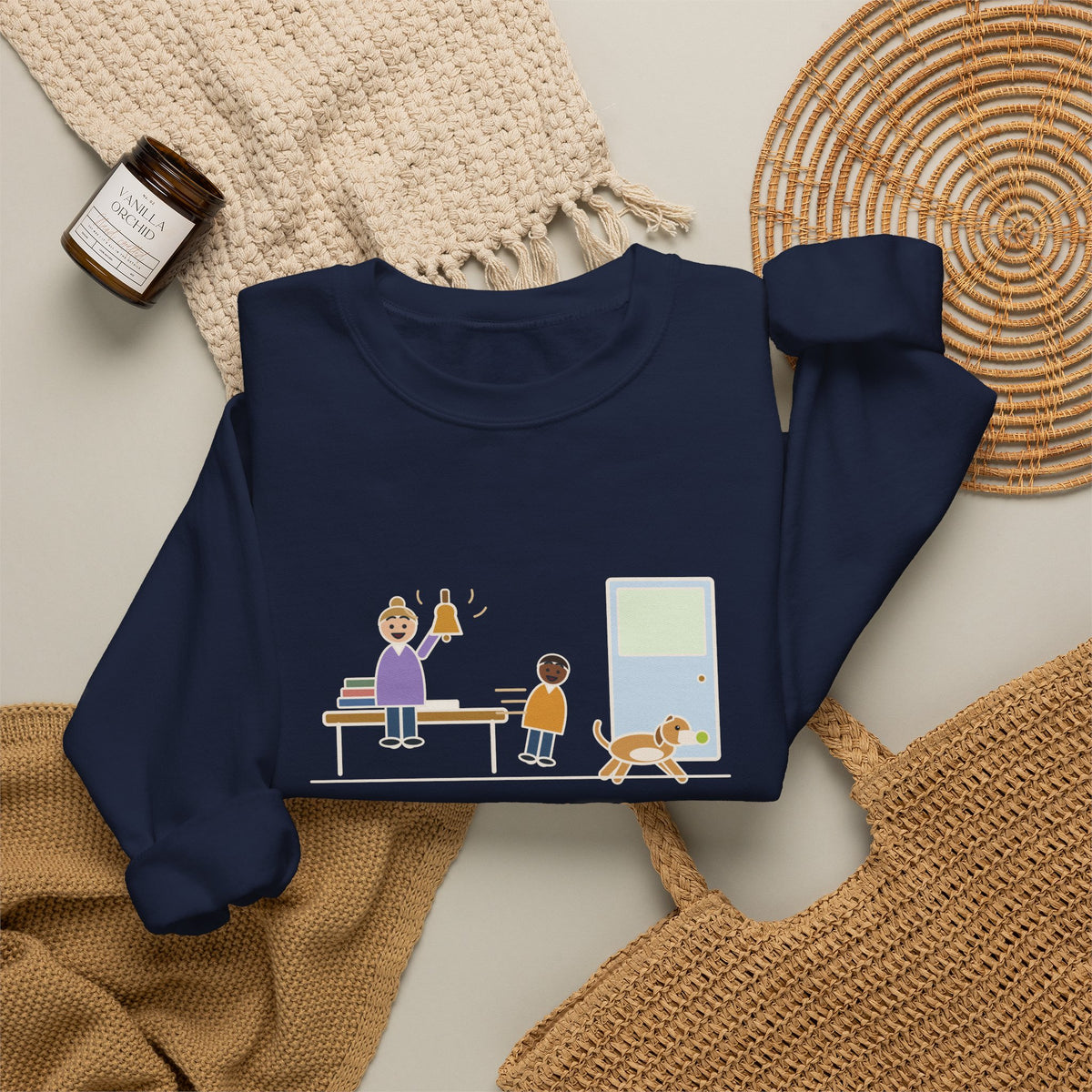 Homeschool Crewneck Sweatshirt - Recess Bell for One Kid and the Dog