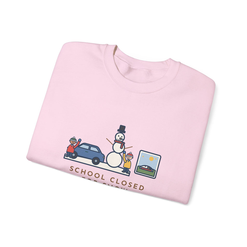 Snowman Sweatshirt, School Closed for Snow, Built One Taller Than the Car, He Lasted Until April, Funny Driveway Snowman Crewneck