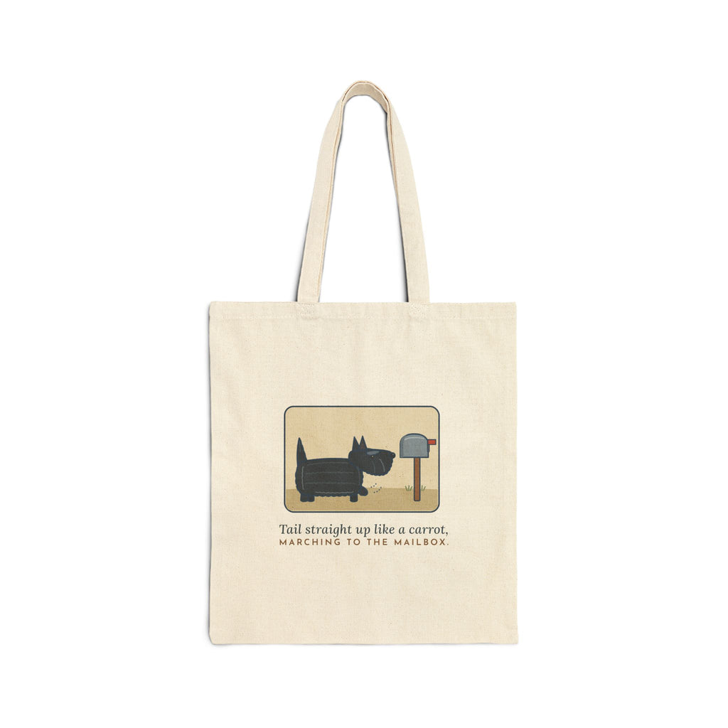 Scottish Terrier Tote Bag - Carrot Tail Scottie Marching to the Mailbox Canvas Tote