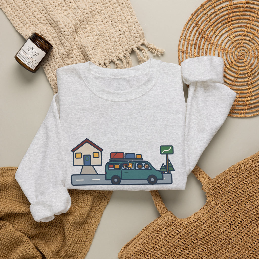 Holiday Road Trip Sweatshirt, Six-Hour Drive to Grandma's, First Snack Request at the End of Our Street, Funny Driveway Departure Crewneck