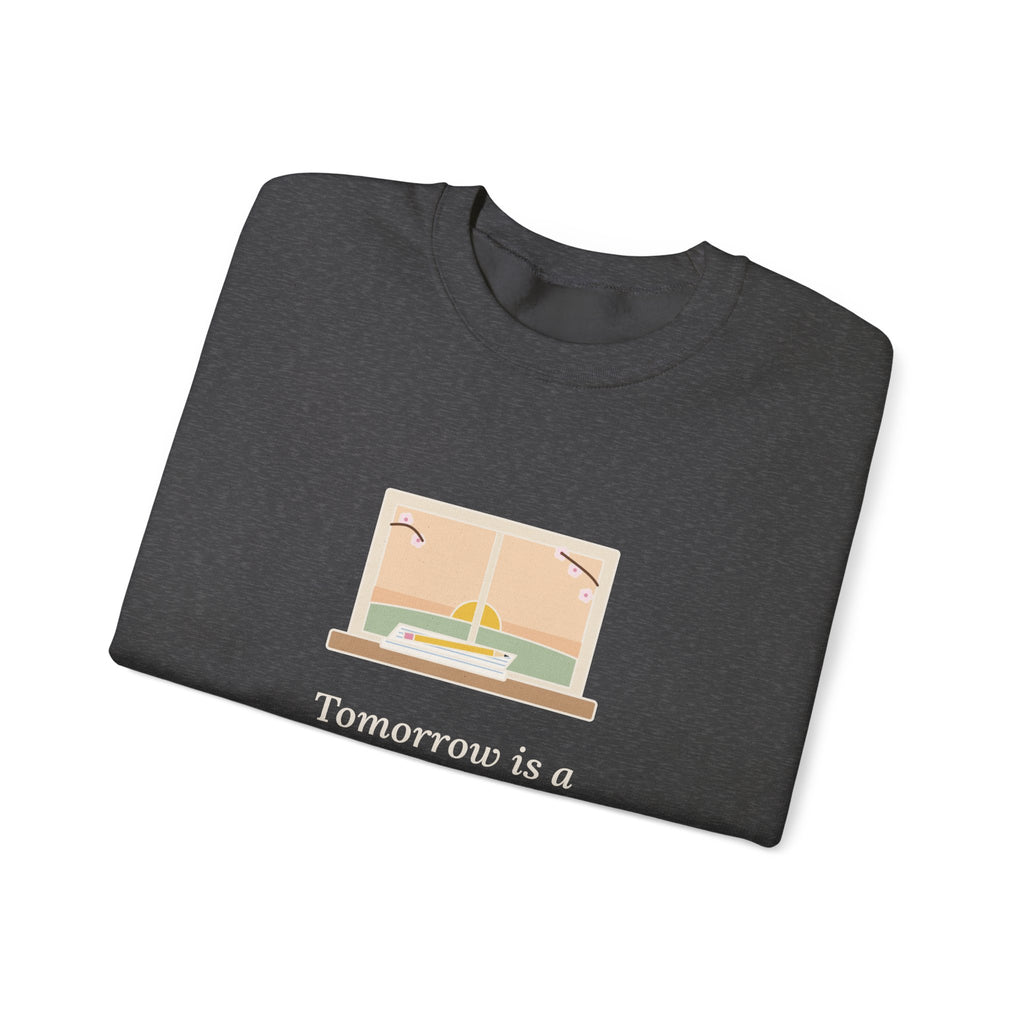 Tomorrow Is a New Day with No Mistakes in It Yet Sweatshirt, Encouragement Montgomery Quote Crewneck with Dawn Windowsill