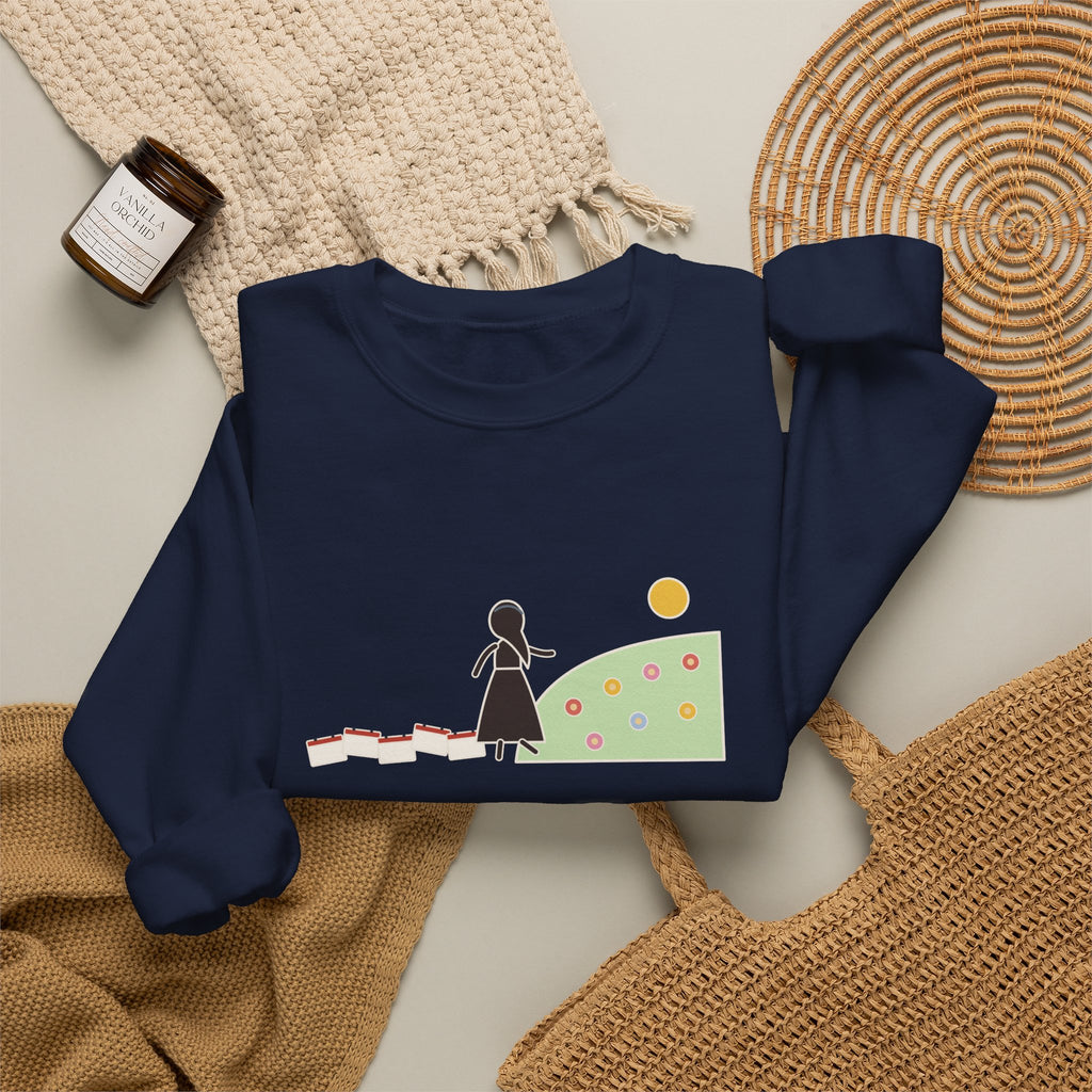 It's No Use Going Back to Yesterday Sweatshirt, Growth Lewis Carroll Quote Crewneck with Calendar Path
