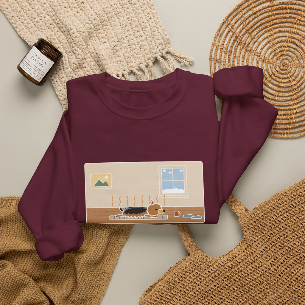Morkie Sweatshirt, Every Winter Morning Stretched Across the Heating Vent, Funny Warm Spot Crewneck