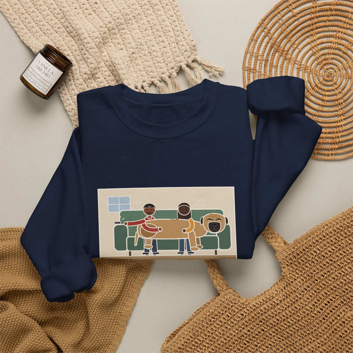 Bullmastiff Sweatshirt, Decided He Was a Lap Dog, Two of Us Pinned to the Couch, Funny Couch Pile Crewneck