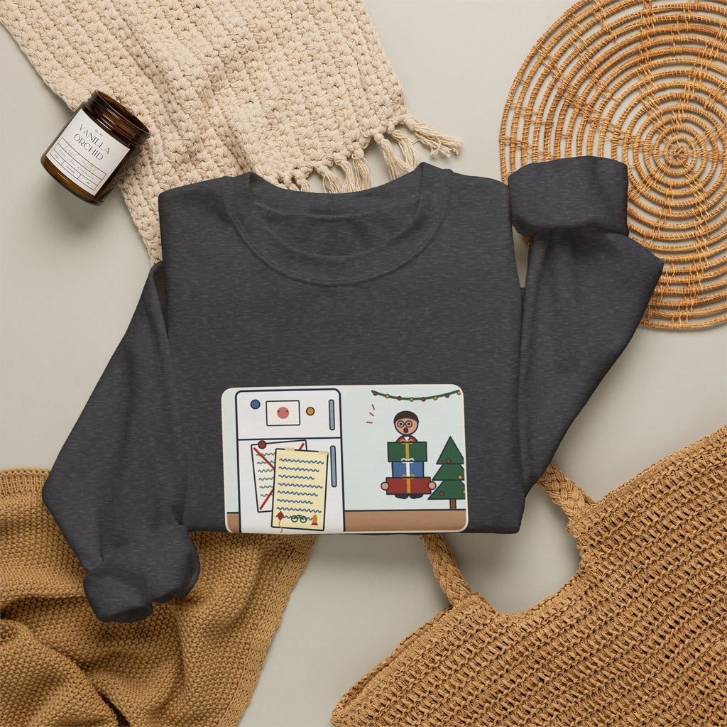 Christmas List Sweatshirt, Kids Wrote One in November, Rewrote It on December 23, Funny Fridge Door Crewneck