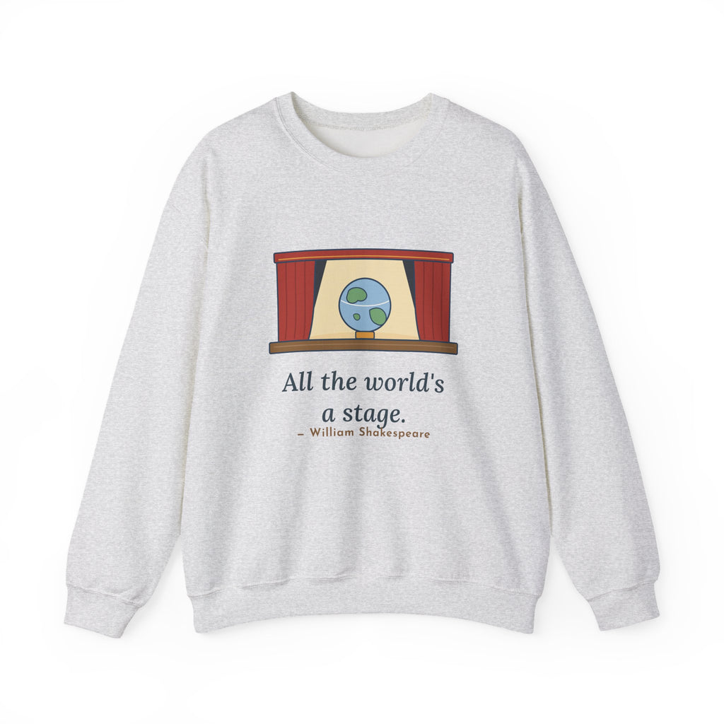 All the World's a Stage Sweatshirt, Theatre Shakespeare Quote Crewneck with Globe on Stage