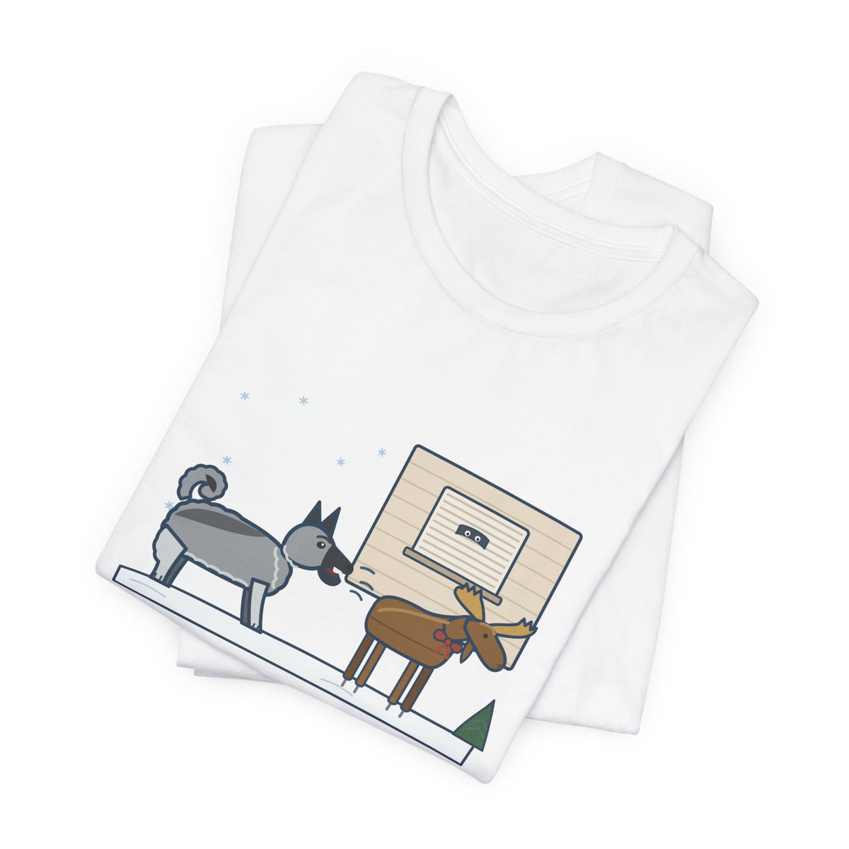 Norwegian Elkhound T-Shirt - Barked at the Plastic Lawn Moose for an Hour, Winter Dog Tee