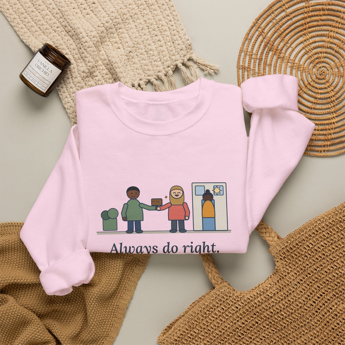 Always Do Right Sweatshirt, Humor Mark Twain Quote Crewneck with Returned Wallet
