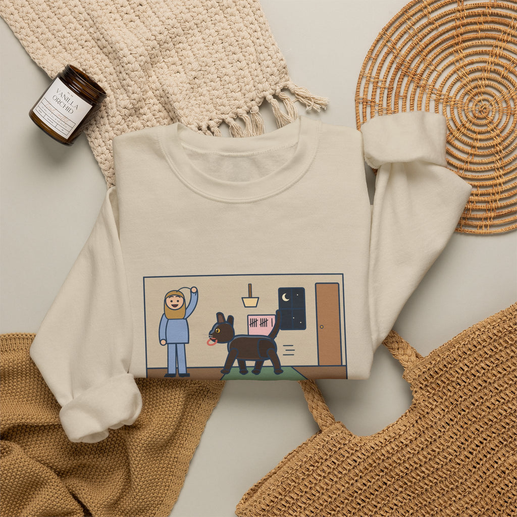 Burmese Cat Sweatshirt, Brought the Hair Tie Back Eleven Times, Funny Hallway Fetch Crewneck
