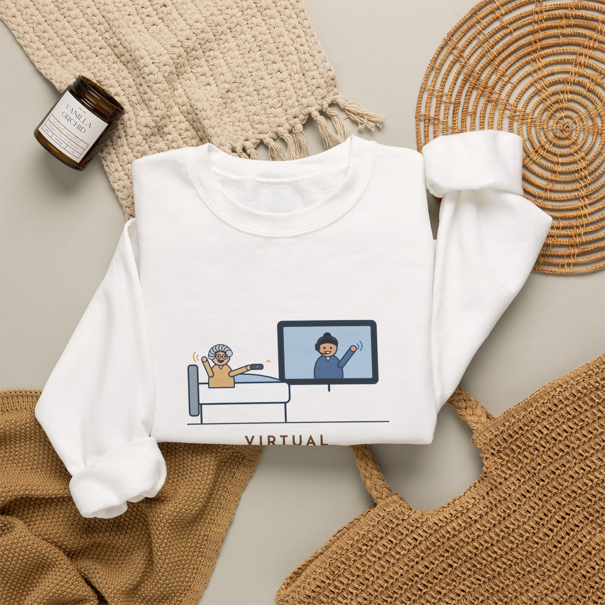 Virtual Nurse Crewneck Sweatshirt - Hello From the TV, Wave Back at the Remote