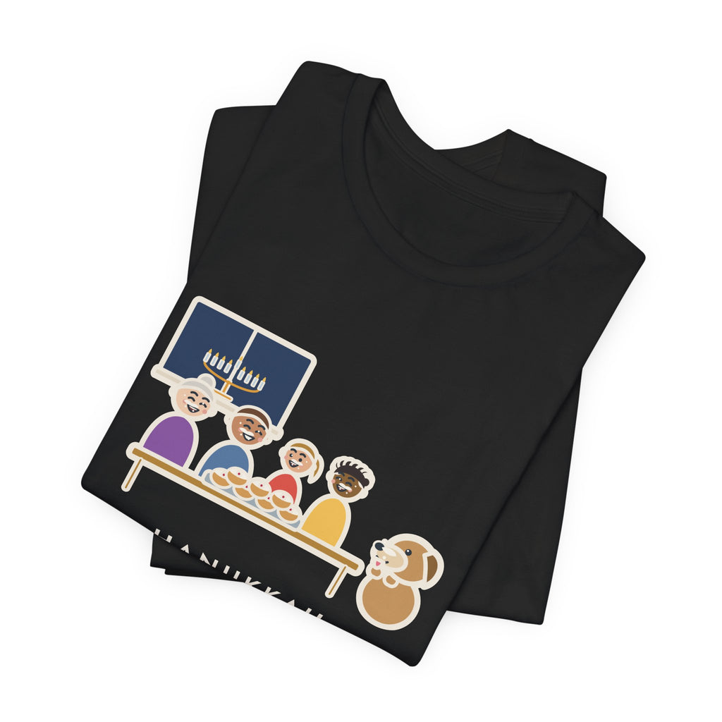 Funny Hanukkah T-Shirt, One Tray of Jelly Doughnuts, Powdered Sugar on Every Face, the Dog's Too, Sugar Mustaches Tee