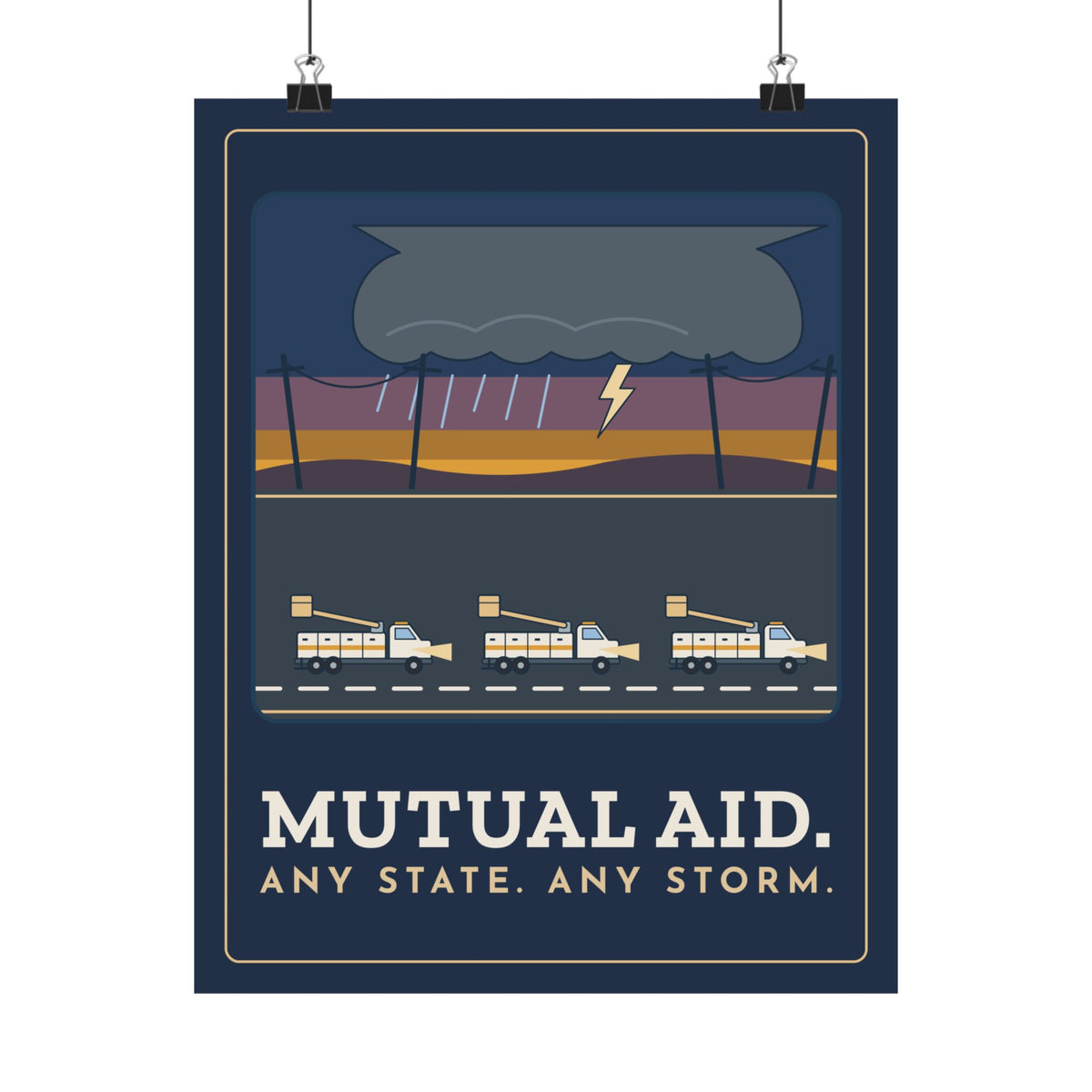 Lineworker Poster - Mutual Aid. Any State. Any Storm. Wall Art Print