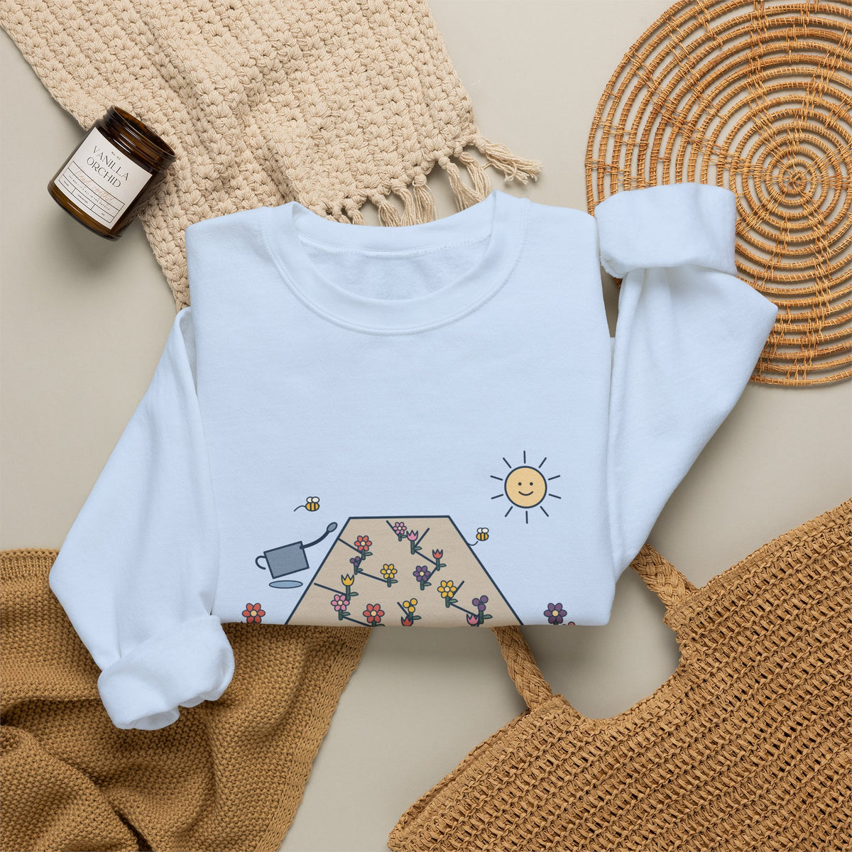 Earth Laughs in Flowers Sweatshirt, Garden Emerson Quote Crewneck with Wildflower Path