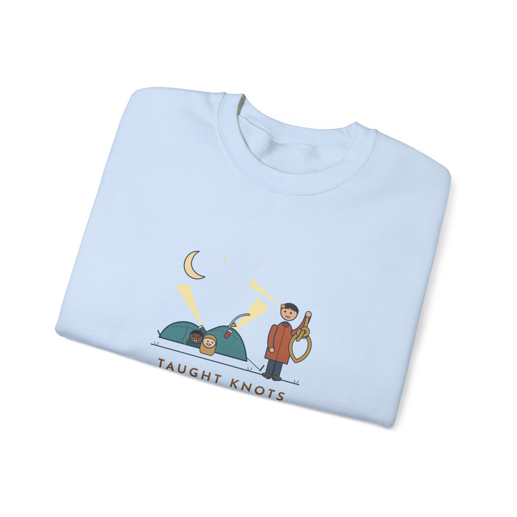 Outdoor Education Teacher Crewneck Sweatshirt - Knots for an Hour, Tent Fell at Midnight