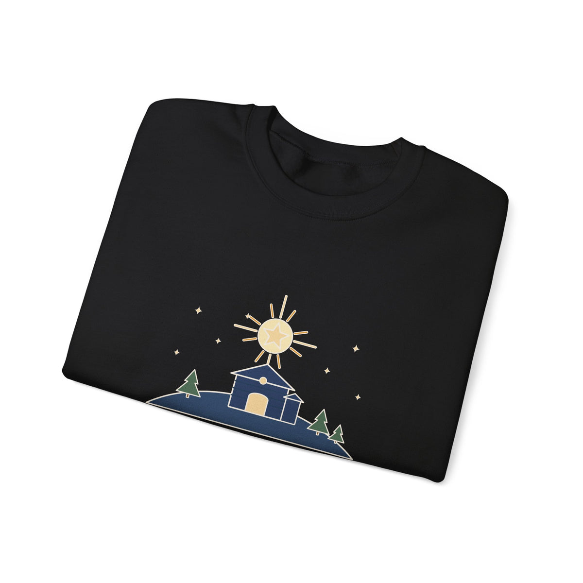The Stars Are Brightly Shining Sweatshirt, Christmas Cappeau Quote Crewneck with Star over Stable