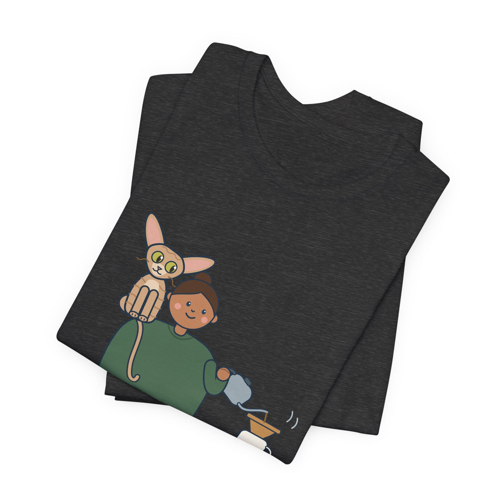 Devon Rex Cat T-Shirt - Rides on My Shoulder Like a Parrot Funny Shoulder Cat Tee
