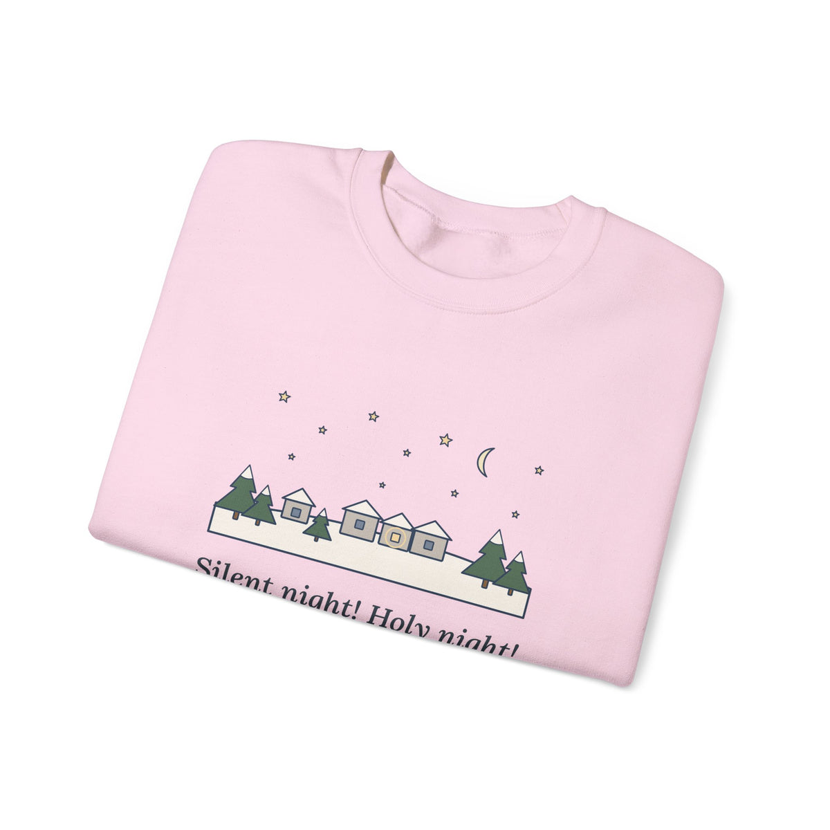 All Is Calm, All Is Bright Sweatshirt, Christmas Joseph Mohr Quote Crewneck with Snowy Village Night