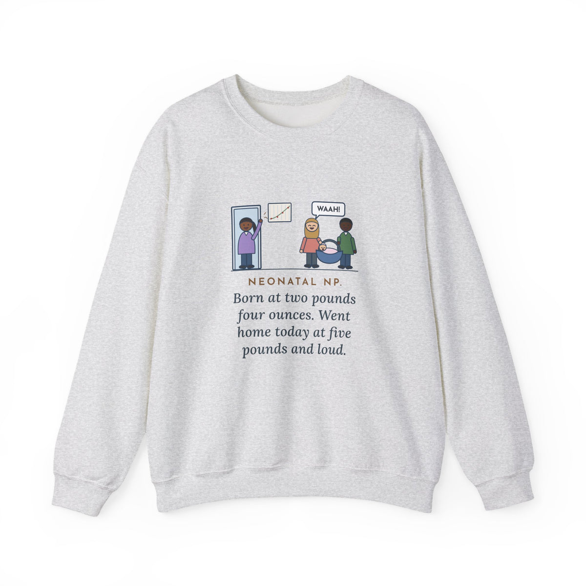 Neonatal Nurse Practitioner Sweatshirt, Born at Two Pounds Four Ounces, Went Home at Five Pounds and Loud, Funny Going-Home Day Crewneck