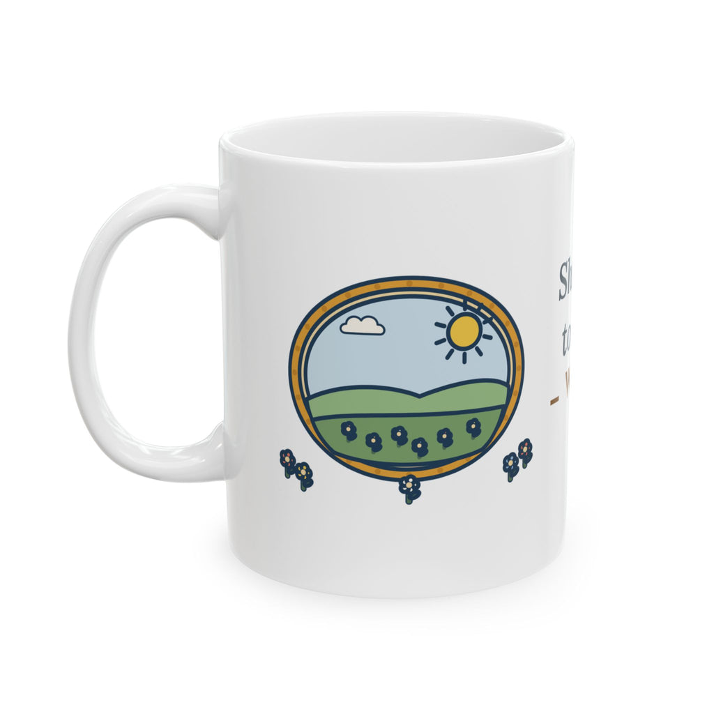 Shakespeare Quote Mug, Shall I Compare Thee to a Summer's Day, Love Framed Meadow Coffee Mug 11oz