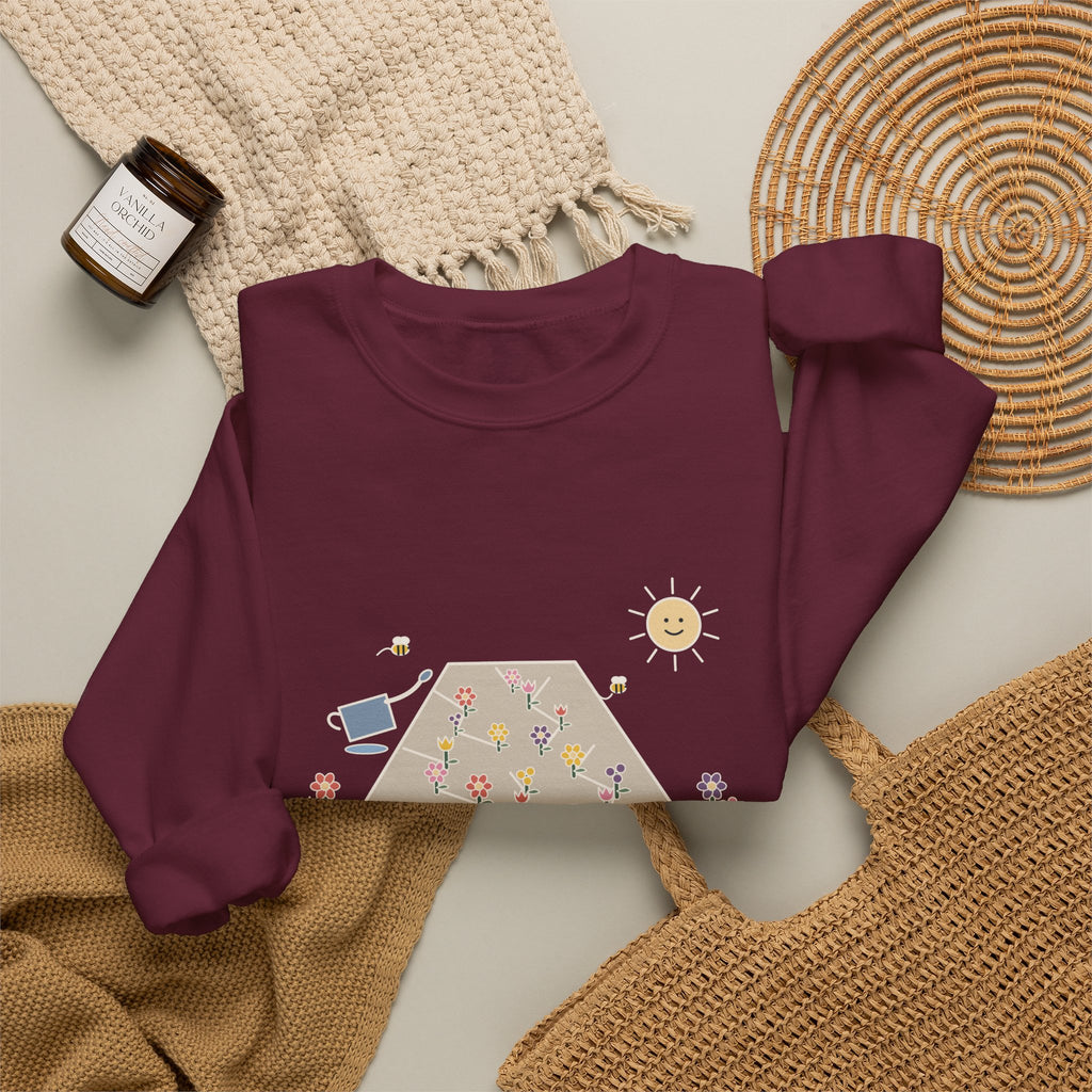 Earth Laughs in Flowers Sweatshirt, Garden Emerson Quote Crewneck with Wildflower Path