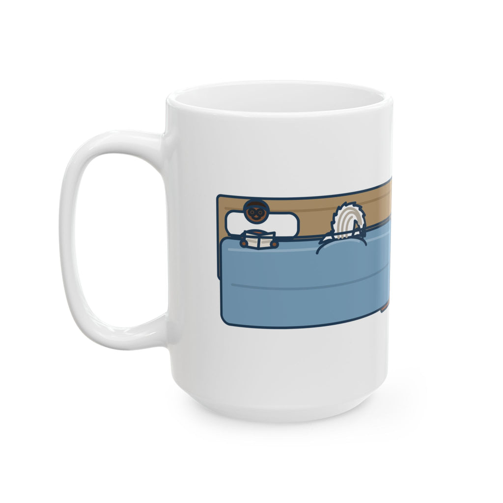 Large Chinese Crested Mug 15oz - Dog Asleep Under the Blue Comforter