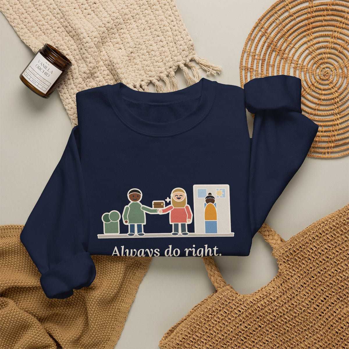 Always Do Right Sweatshirt, Humor Mark Twain Quote Crewneck with Returned Wallet