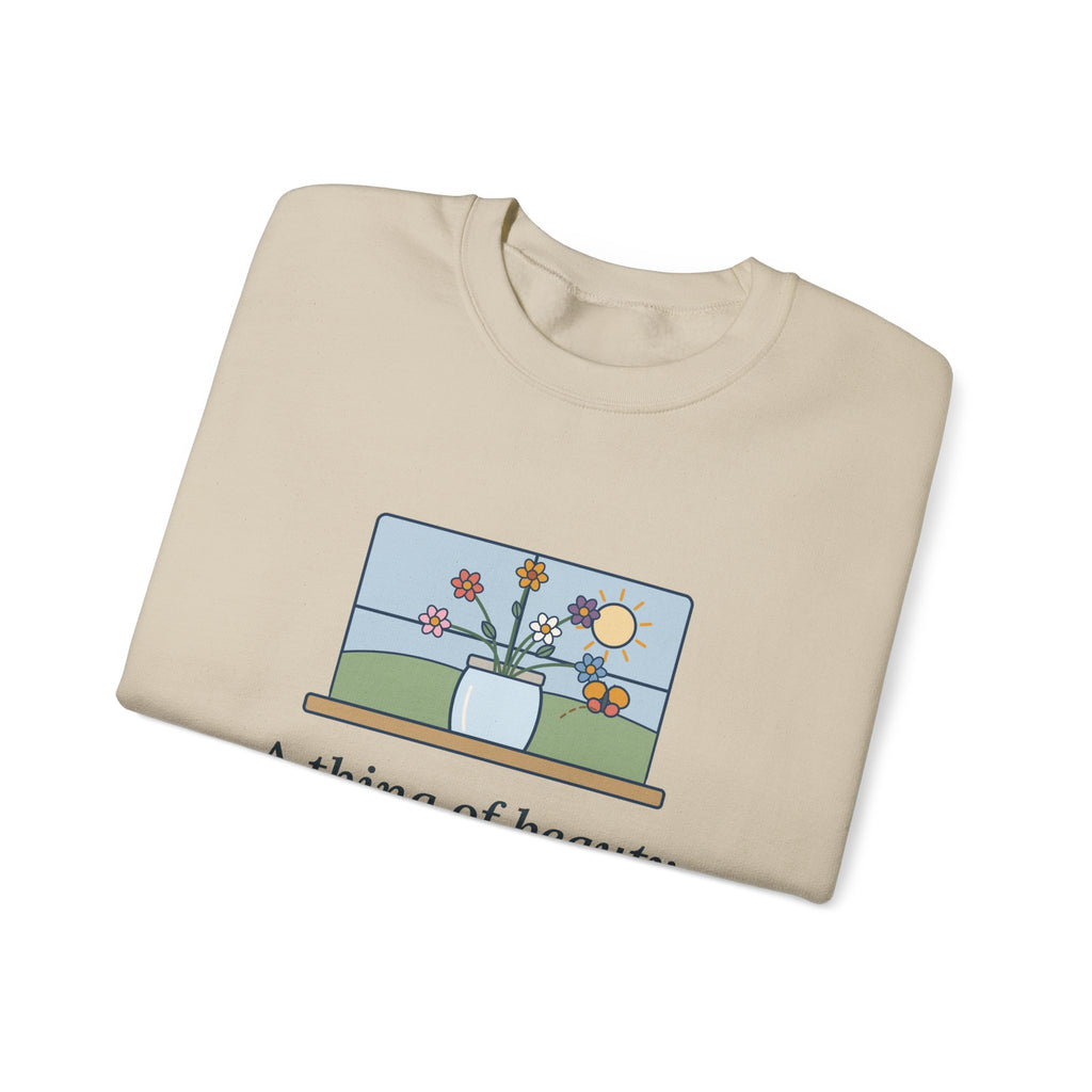 A Thing of Beauty Is a Joy Forever Sweatshirt, Nature John Keats Quote Crewneck with Wildflower Jar