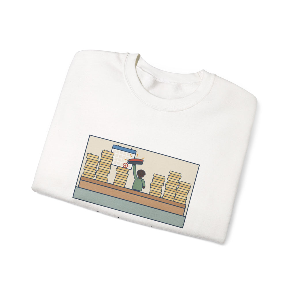 School Registrar Sweatshirt, August, Three Hundred Enrollment Forms and One Stapler, Funny Front Office Crewneck