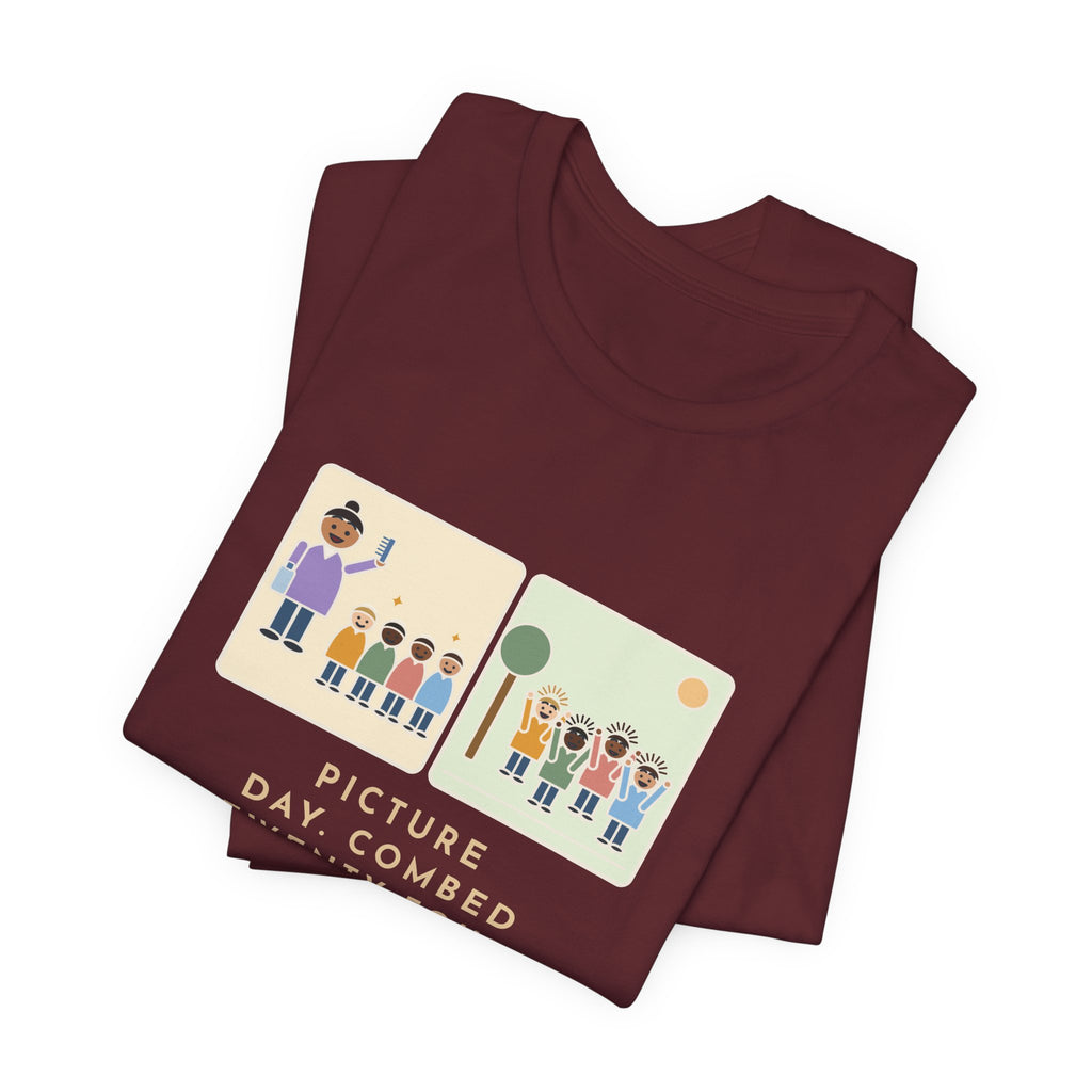 Funny Picture Day T-Shirt, Combed Twenty-Four Heads, All Messed Up by Recess, Morning and Recess Tee