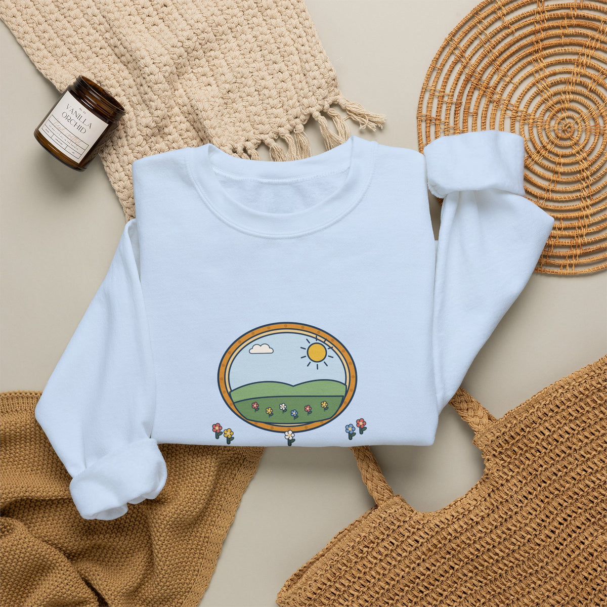 Shall I Compare Thee to a Summer's Day Sweatshirt, Love Shakespeare Quote Crewneck with Framed Meadow