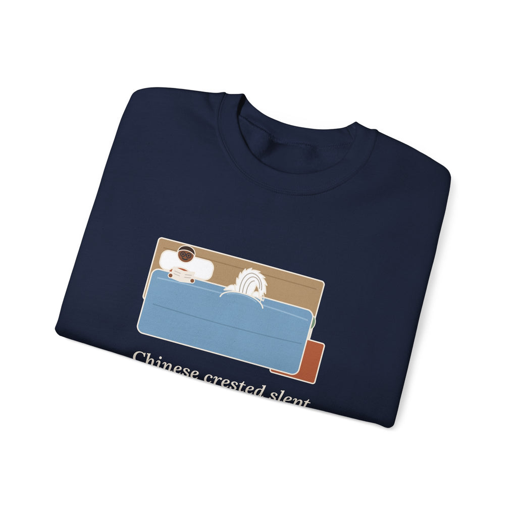 Chinese Crested Crewneck Sweatshirt - Cozy Dog Under the Comforter, Crest Showing