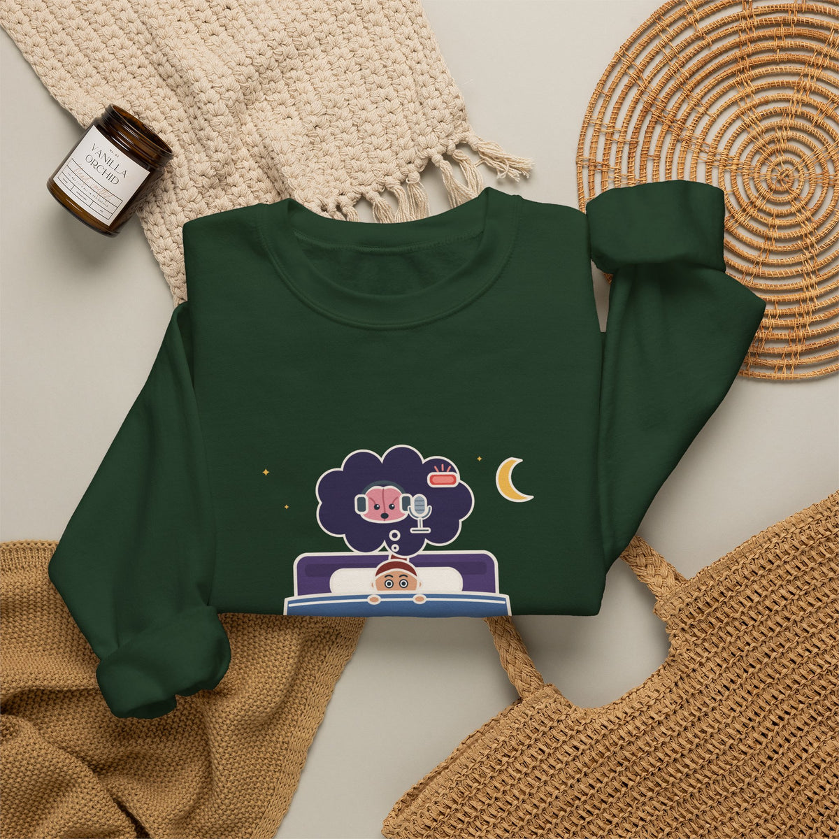 Funny Night Owl Crewneck Sweatshirt - My Brain Starts a Podcast at Bedtime