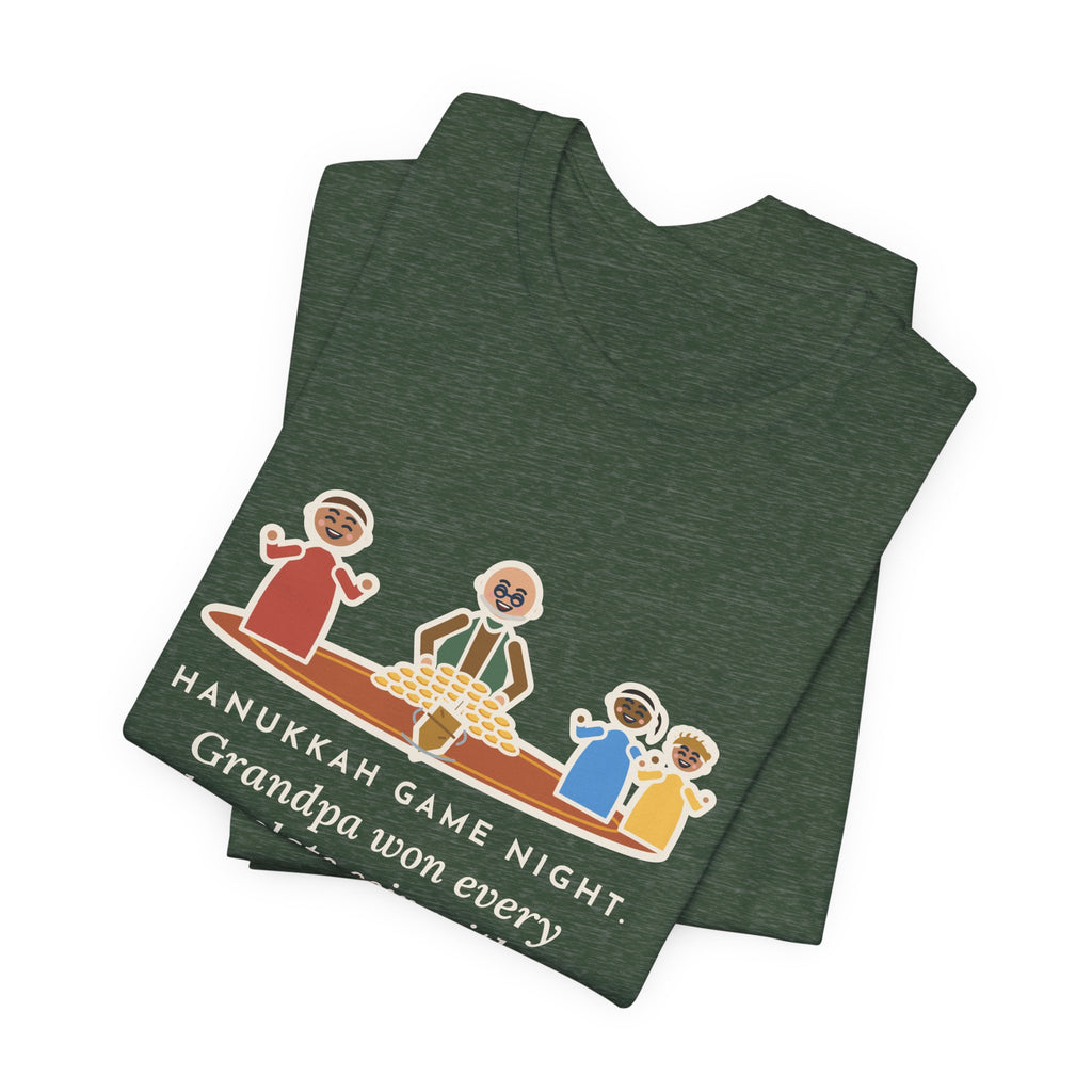 Funny Hanukkah Game Night T-Shirt, Grandpa Won Every Chocolate Coin with a Dreidel Older Than Mom, Living Room Rug Tee