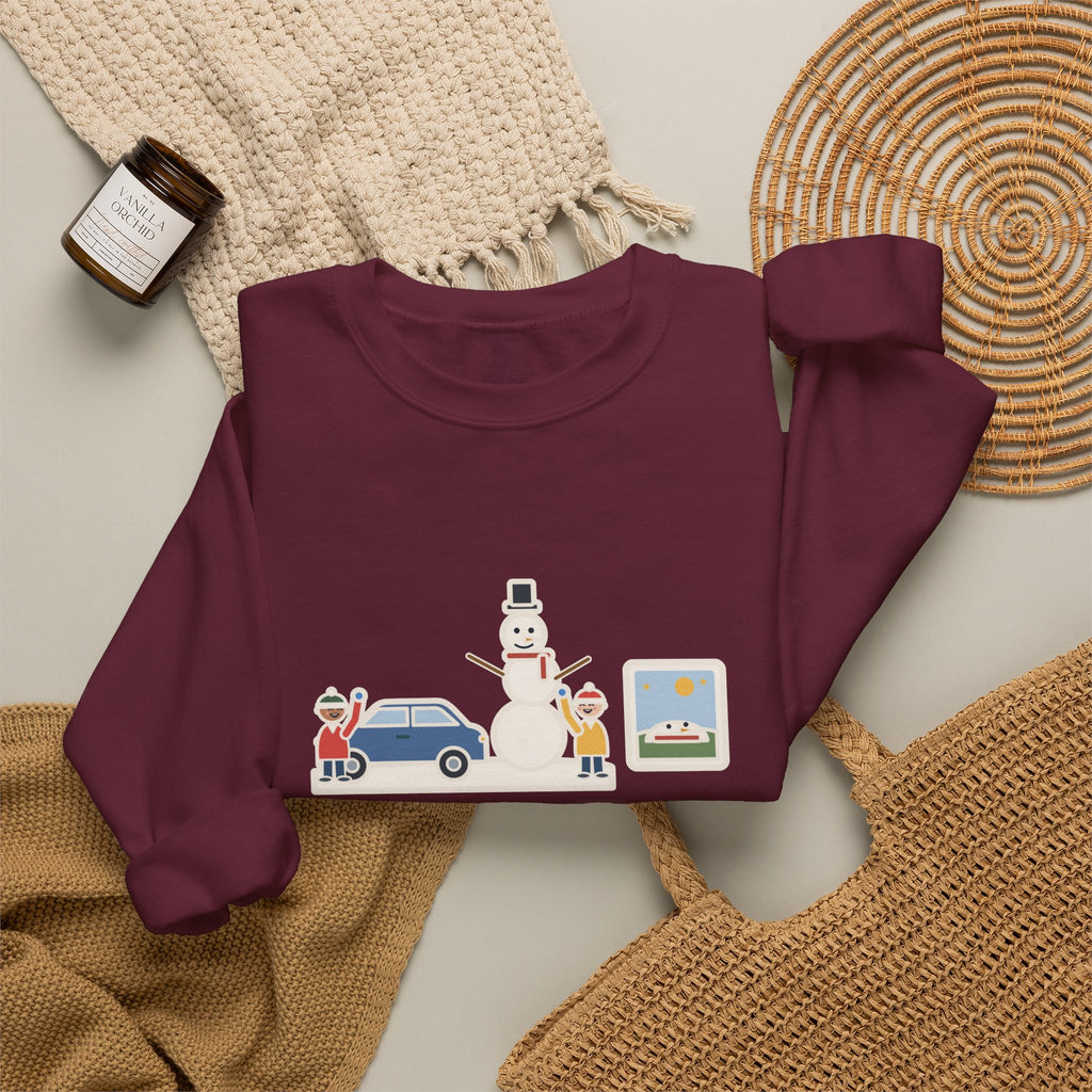 Snowman Sweatshirt, School Closed for Snow, Built One Taller Than the Car, He Lasted Until April, Funny Driveway Snowman Crewneck