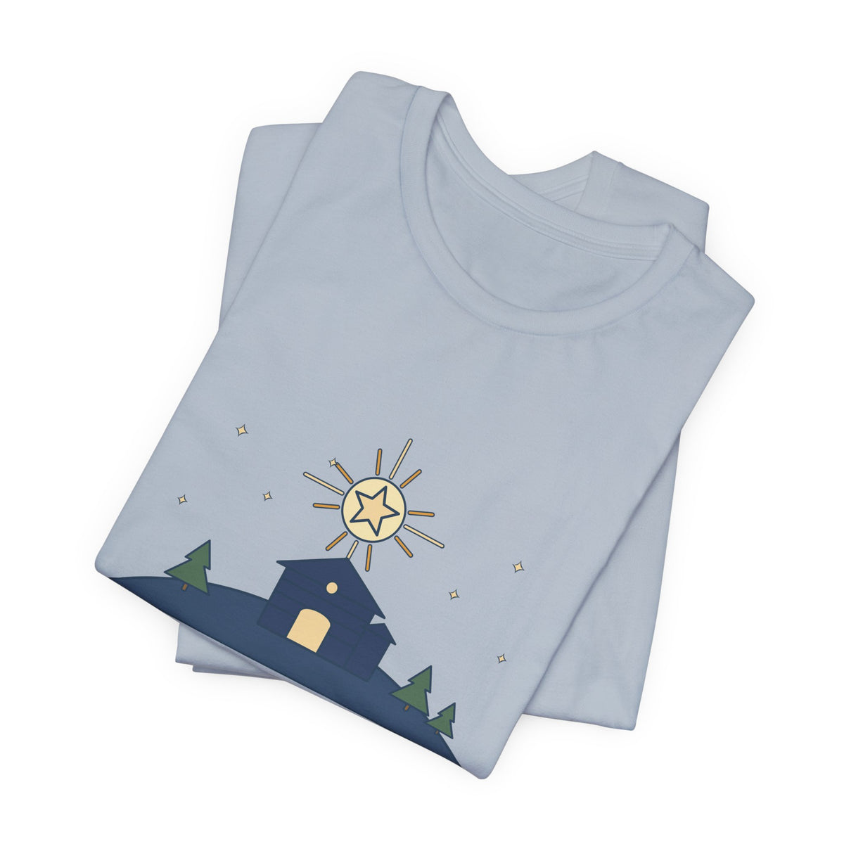 Cappeau Quote T-Shirt, The Stars Are Brightly Shining, Christmas Star over Stable Tee
