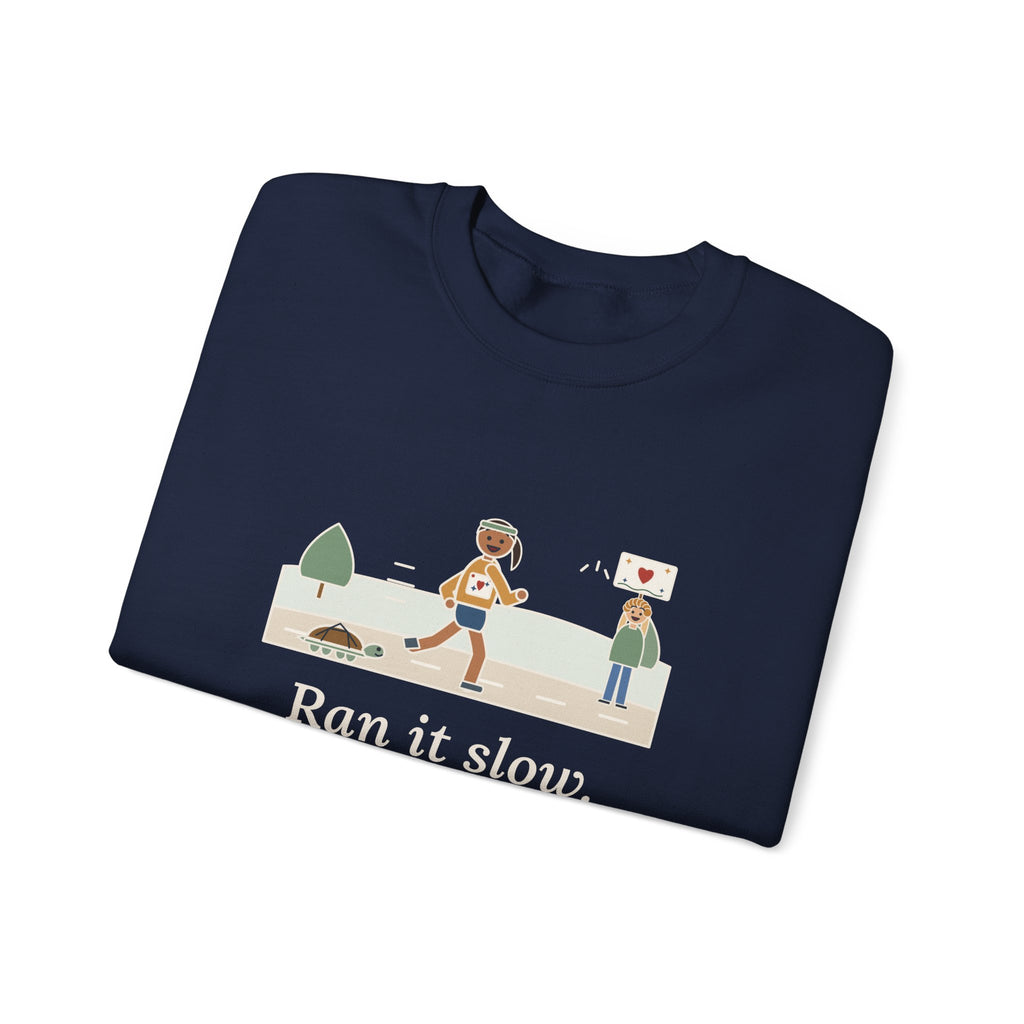 Ran It Slow. Ran It Anyway. Sweatshirt, Running Quote Crewneck, Turtle Pace