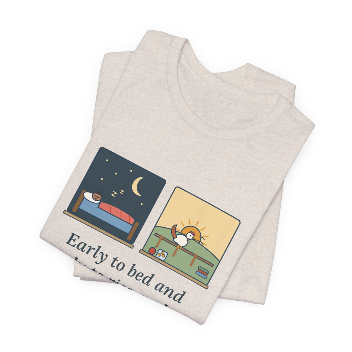 Franklin Wisdom Quote T-Shirt, Early to Bed and Early to Rise, Early Riser Moon and Rooster Tee