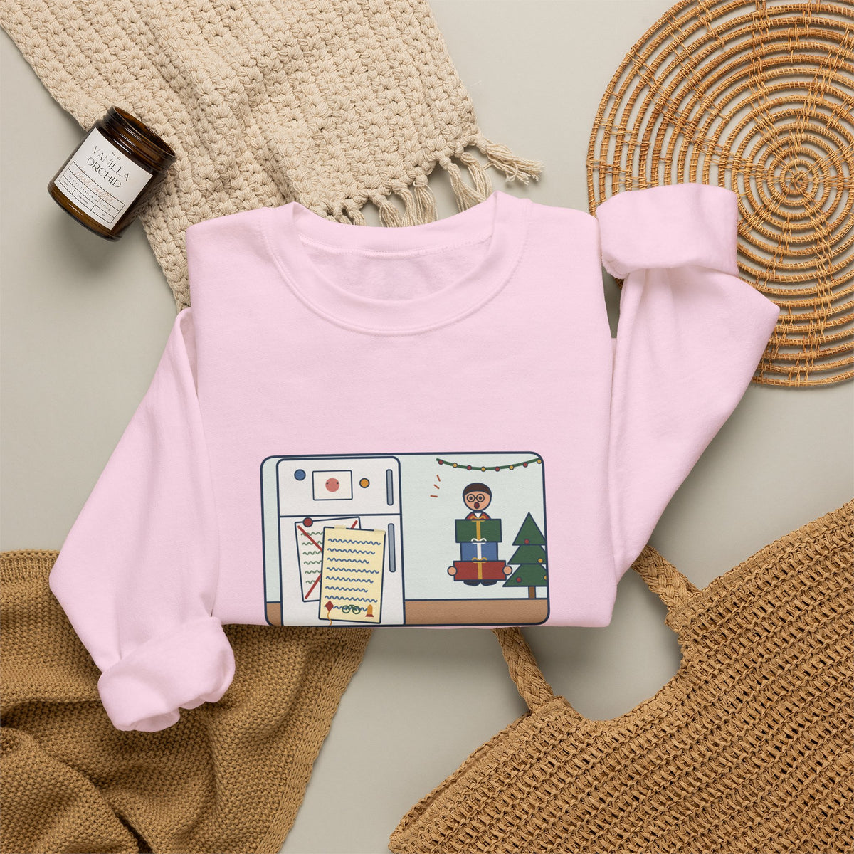 Christmas List Sweatshirt, Kids Wrote One in November, Rewrote It on December 23, Funny Fridge Door Crewneck