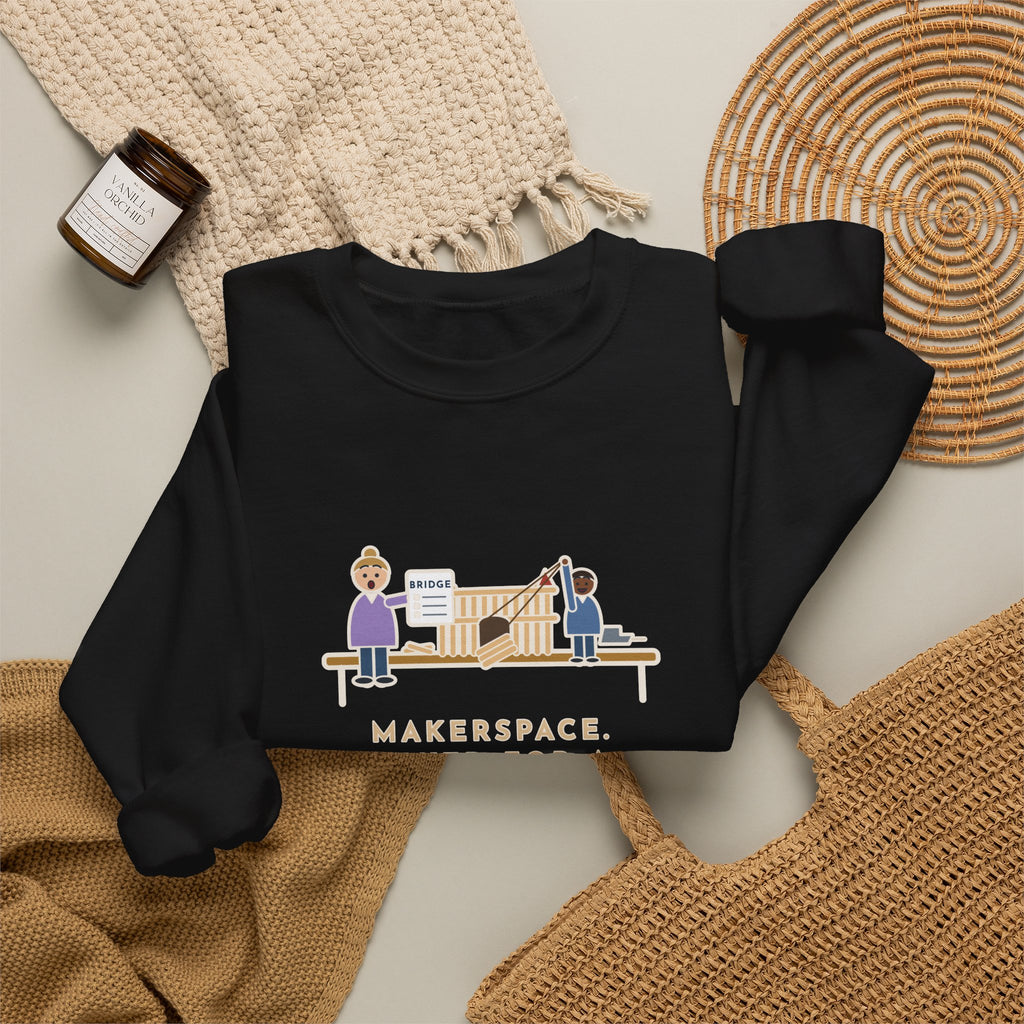 Makerspace Teacher Crewneck Sweatshirt - Craft-Stick Castle With a Working Drawbridge