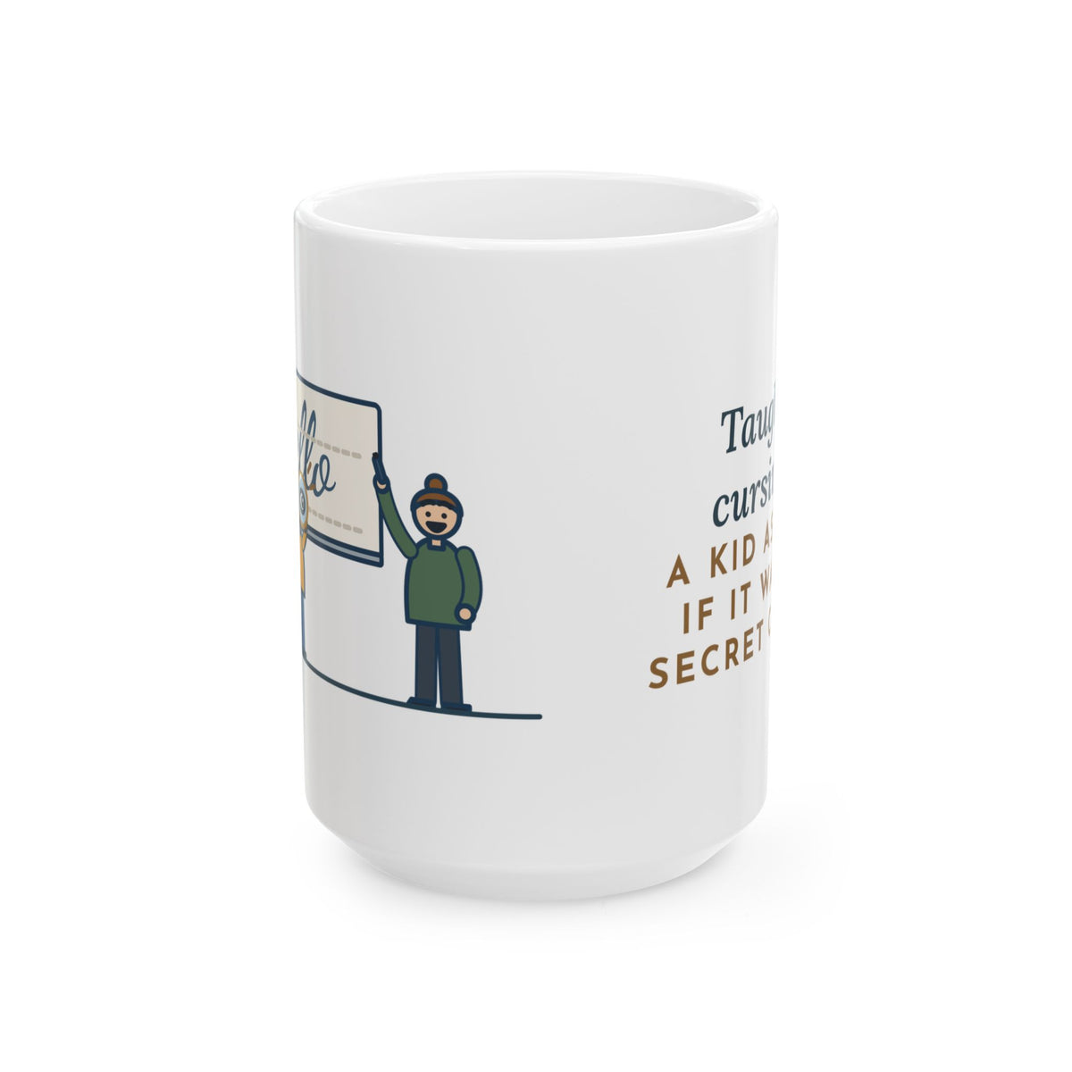 Large Cursive Teacher Mug 15oz - Secret Code Handwriting Lesson