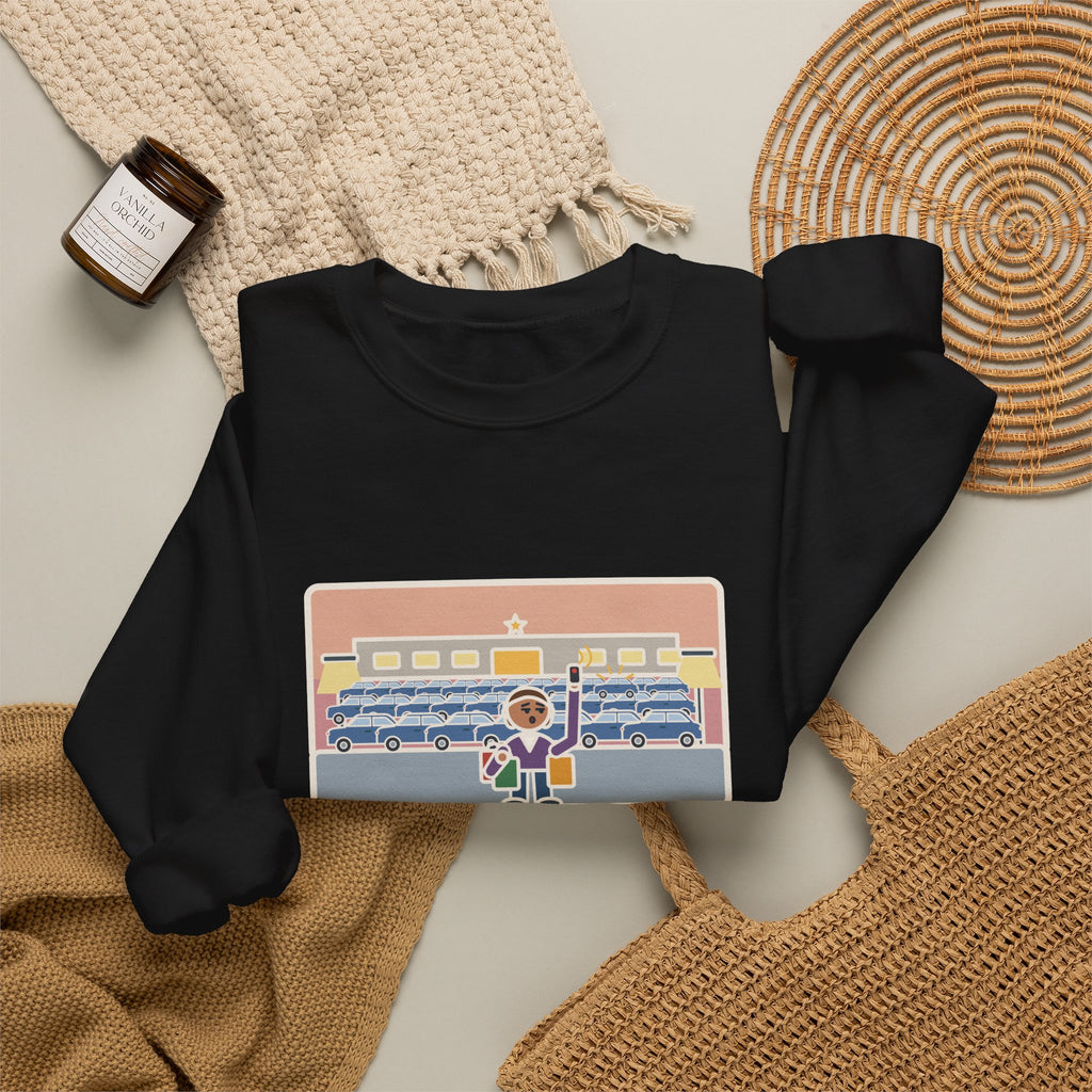 December Shopping Sweatshirt, Found a Parking Spot in Twenty Minutes, Found the Car Again in Forty, Funny Mall at Dusk Crewneck